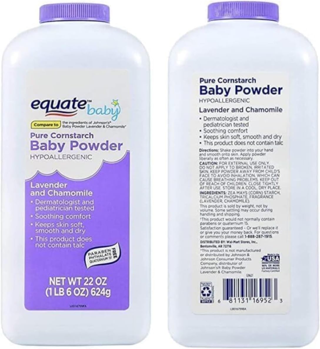 Pure Cornstarch Baby Powder with Lavender and Chamomile (2 Pack)