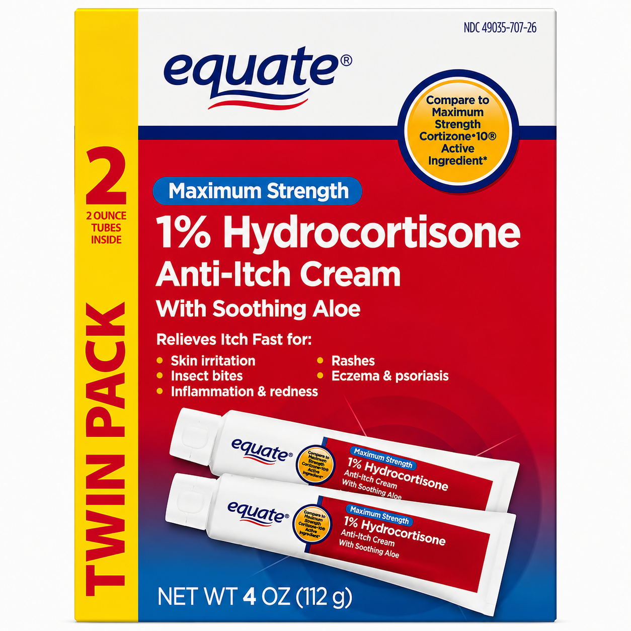 Equate TWINPACK 1% Hydrocortisone Anti-itch Cream Compare to Maximum Strength Cortisone