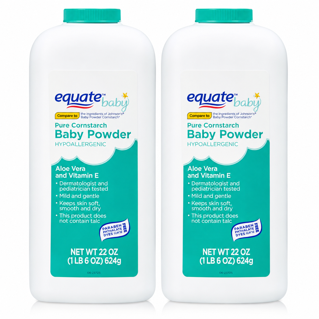 Pure Cornstarch Baby Powder Aloe and Vitamin E (22 oz - 2 Pack)