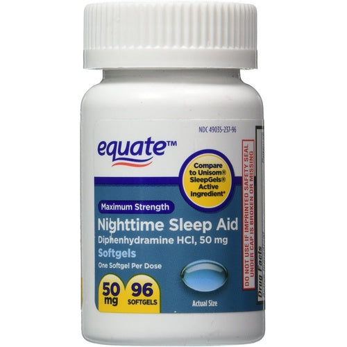 Equate - Sleep Aid 50 mg, Maximum Strength, 96 Softgels (Compare to Unisom)